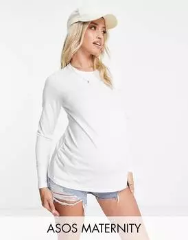 Приталенная футболка с длинными рукавами из хлопка ASOS DESIGN Maternity белого цвета - WHITE