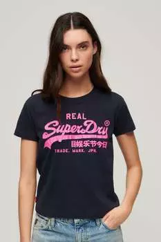 Приталенная футболка с неоновой графикой Superdry, синий