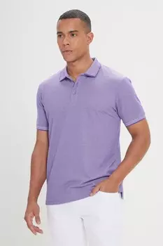 Приталенная футболка с воротником и прорезью на пуговицах Ac&Co, фиолетовый