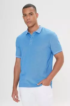 Приталенная футболка с воротником и прорезью на пуговицах Ac&Co, синий