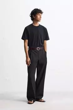 Приталенная футболка среднего веса ZARA, темно-синий