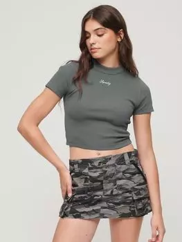 Приталенная футболка в рубчик с вышивкой из органического хлопка Superdry, бурная погода синий
