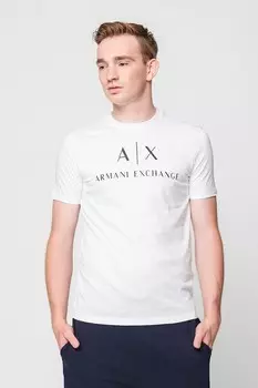 Приталенная хлопковая футболка с логотипом Armani Exchange, белый