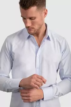 Приталенная хлопковая мужская рубашка, которую легко гладить TUDORS, синий