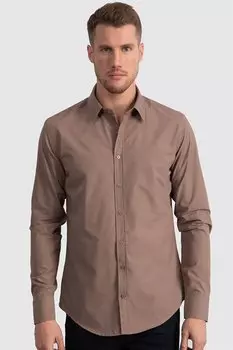 Приталенная хлопковая мужская рубашка, которую легко гладить TUDORS, коричневый