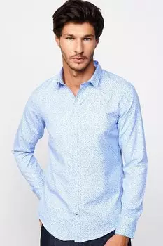 Приталенная хлопковая рубашка узкого кроя с узором, легко гладкая, синяя мужская рубашка TUDORS