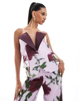 Приталенная куртка-бандо с воротником-бандо ASOS Luxe и бантом на спине с размытым цветочным принтом, входит в комплект