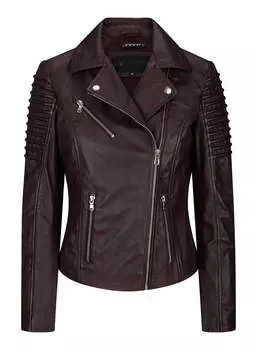 Приталенная куртка из мягкой кожи в байкерском стиле TruClothing, цвет burgundy