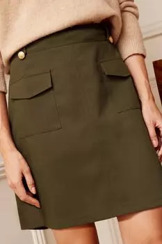 Приталенная мини-юбка с карманом в стиле милитари Love & Roses, зеленый