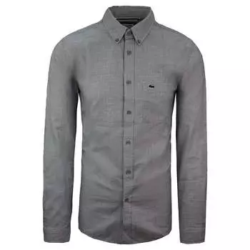 Приталенная мужская / белая рубашка Lacoste, черный