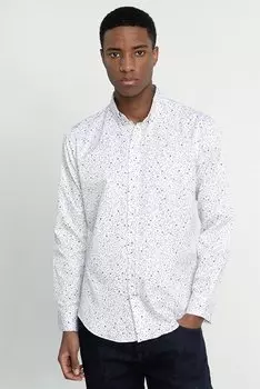 Приталенная мужская белая рубашка узкого кроя из хлопка, которую легко гладить с рисунком TUDORS