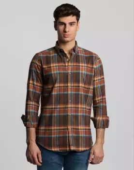 Приталенная мужская коричневая рубашка в клетку Skydiver, коричневый