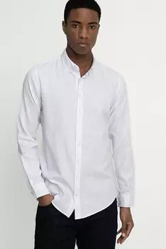 Приталенная мужская льняная рубашка на пуговицах с длинным рукавом TUDORS