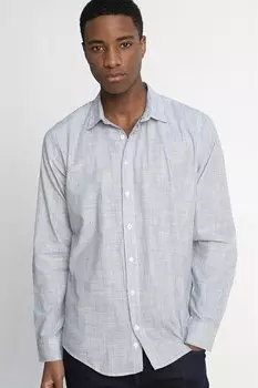 Приталенная мужская льняная рубашка в полоску с длинным рукавом и окантовкой внутреннего воротника TUDORS