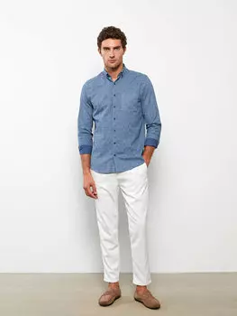 Приталенная мужская оксфордская рубашка с длинным рукавом с рисунком LCWAIKIKI Classic