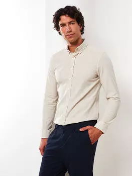 Приталенная мужская рубашка Dobby с длинным рукавом LCWAIKIKI Classic