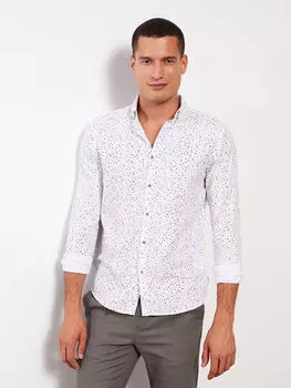 Приталенная мужская рубашка из габардина с длинным рукавом и узором LCW Vision