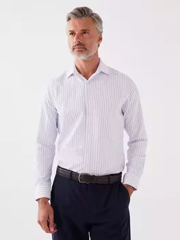 Приталенная мужская рубашка из габардина в полоску с длинными рукавами LCWAIKIKI Formal, белый полосатый
