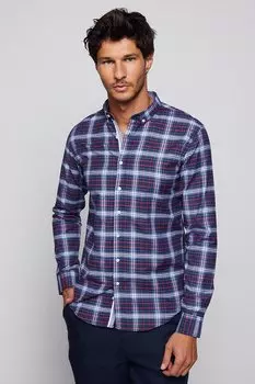 Приталенная мужская рубашка из хлопка в клетку, которую легко гладить TUDORS, смешанный