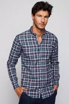 Приталенная мужская рубашка из хлопка в клетку, которую легко гладить TUDORS, смешанный