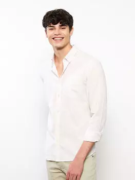 Приталенная мужская рубашка из поплина с длинными рукавами LCW Casual