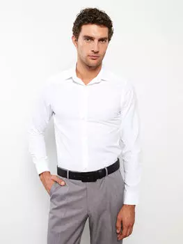 Приталенная мужская рубашка из поплина с длинными рукавами LCWAIKIKI Formal