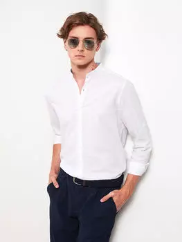 Приталенная мужская рубашка из поплина с классическим воротником и длинными рукавами LCW Vision
