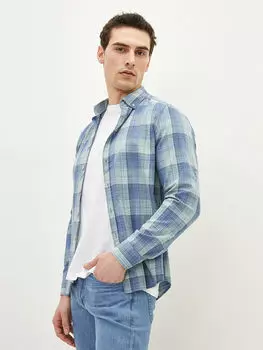 Приталенная мужская рубашка из поплина в клетку с длинным рукавом LCWAIKIKI Classic
