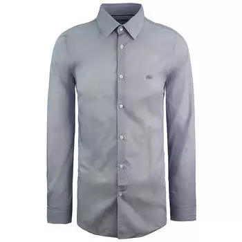 Приталенная мужская рубашка из ткани синего цвета Lacoste, синий