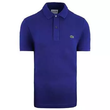 Приталенная мужская рубашка-поло синего цвета Lacoste, синий