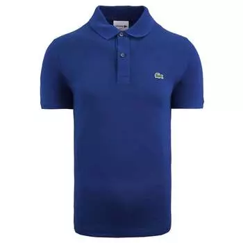 Приталенная мужская рубашка-поло синего цвета Lacoste, синий
