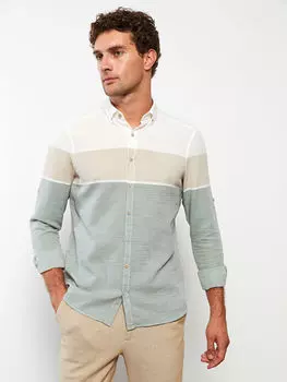 Приталенная мужская рубашка с цветными блоками и длинными рукавами Slim Fit LCWAIKIKI Classic