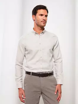 Приталенная мужская рубашка с длинным рукавом и узором LCWAIKIKI Classic