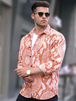 Приталенная мужская рубашка с длинным рукавом и узором Madmextt