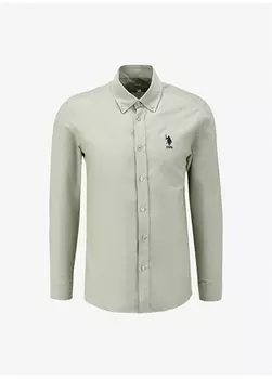Приталенная мужская рубашка светло-хаки с воротником на пуговицах NOVA024Y U.S. Polo Assn., светлый хаки