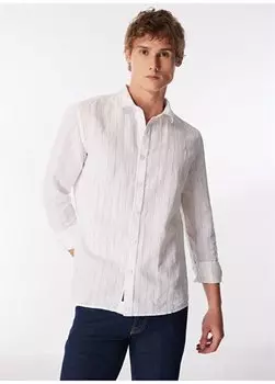 Приталенная мужская рубашка в белую полоску M0210834-620_STRAPPED SHIRT Mavi