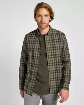 Приталенная мужская рубашка в зеленую клетку Lee, зеленый