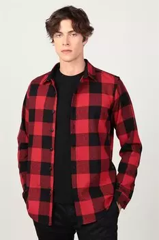 Приталенная мужская зимняя клетчатая рубашка Lumberjack бордово-красного цвета TUDORS