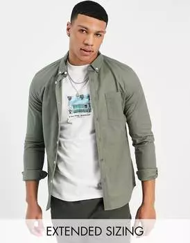 Приталенная оксфордская рубашка цвета хаки ASOS DESIGN