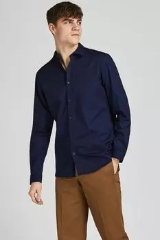 Приталенная рубашка Blacardiff из хлопка Jack & Jones, синий