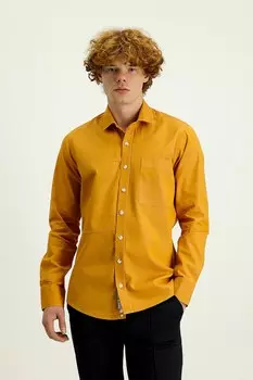 Приталенная рубашка из хлопка с нагрудным карманом Kigili, желтый