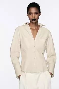 Приталенная рубашка из искусственной кожи ZARA, экрю