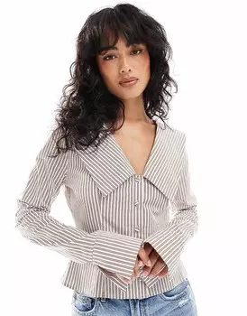 Приталенная рубашка из поплина с воротником в розовую полоску ASOS DESIGN