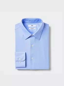 Приталенная рубашка из сверхтонкого трикотажа обычный воротник Uniqlo, синий
