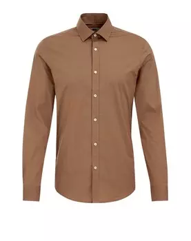 Приталенная рубашка на пуговицах WE Fashion, коричневый
