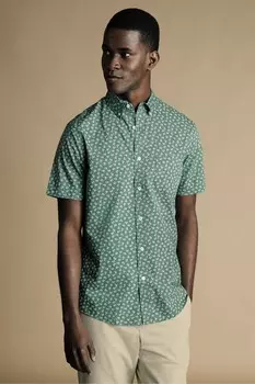 Приталенная рубашка с мелким цветочным принтом и стрейчом без утюга Charles Tyrwhitt, зеленый