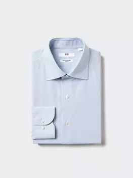 Приталенная рубашка super non-iron slim fit воротник-полукруглый, в клетку Uniqlo, синий