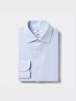 Приталенная рубашка super non-iron slim fit воротник-полукруглый, в полоску Uniqlo, синий