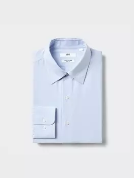 Приталенная рубашка super non-iron slim fit обычный воротник, клетка Uniqlo, синий