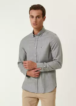 Приталенная рубашка в клетку желто-серого цвета с контрастной полоской Beymen